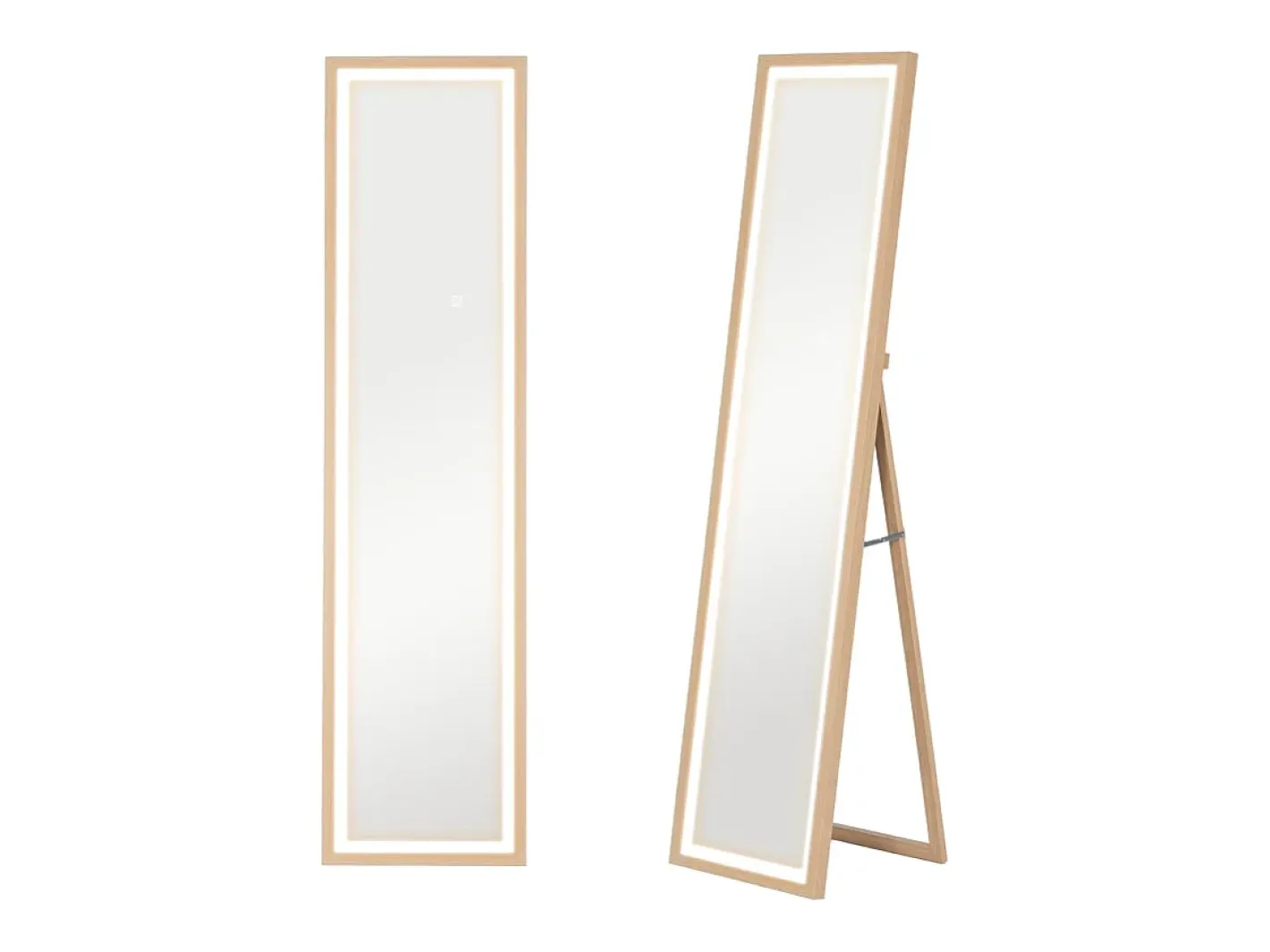 Espejo de cuerpo con LED, 3 colores de luz, espejo de pared con control táctil, espejo de pie, roble (40x5x160 cm) Marru00f3n Clearance