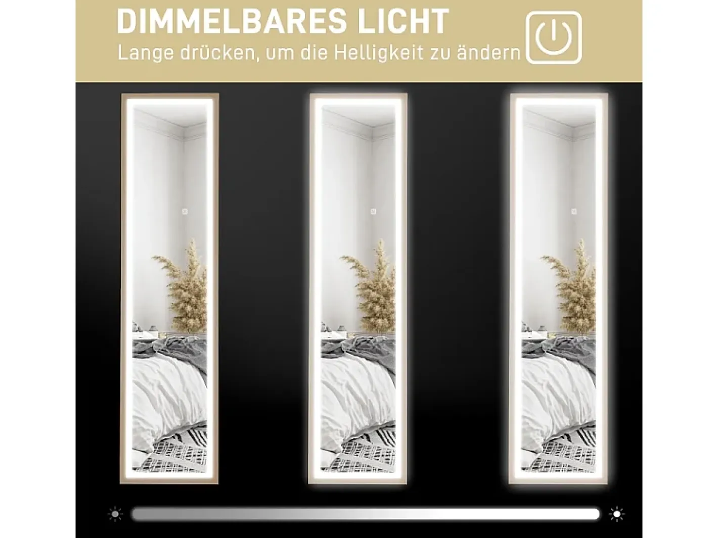 Espejo de cuerpo con LED, 3 colores de luz, espejo de pared con control táctil, espejo de pie, roble (40x5x160 cm) Marru00f3n Clearance
