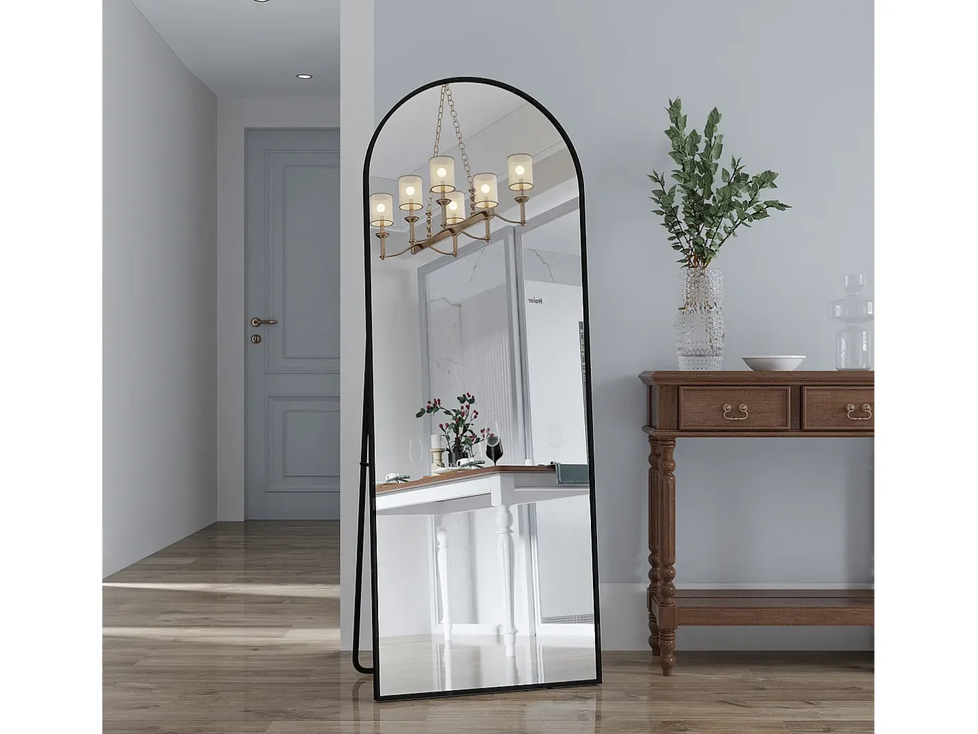 Espejo de cuerpo entero 162 x 53 cm, espejo de pie, espejo de pared grande, espejo de tocador de pie para dormitorio, salón, Negro Outlet