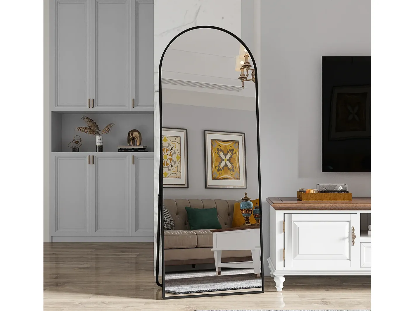 Espejo de cuerpo entero 162 x 53 cm, espejo de pie, espejo de pared grande, espejo de tocador de pie para dormitorio, salón, Negro Outlet