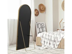 Espejo de cuerpo entero arqueado, 54 x 164 cm, de pared, inclinado, espejo de pie para salón, Dorado Outlet
