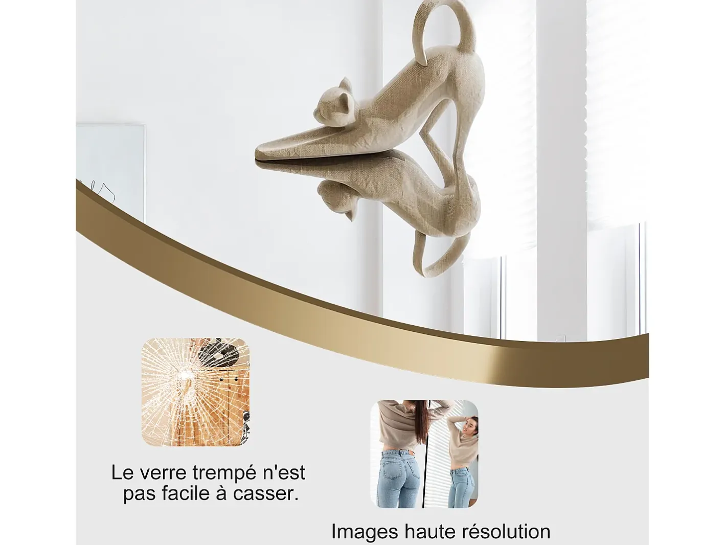 Espejo de cuerpo entero arqueado, 54 x 164 cm, de pared, inclinado, espejo de pie para salón, Dorado Outlet
