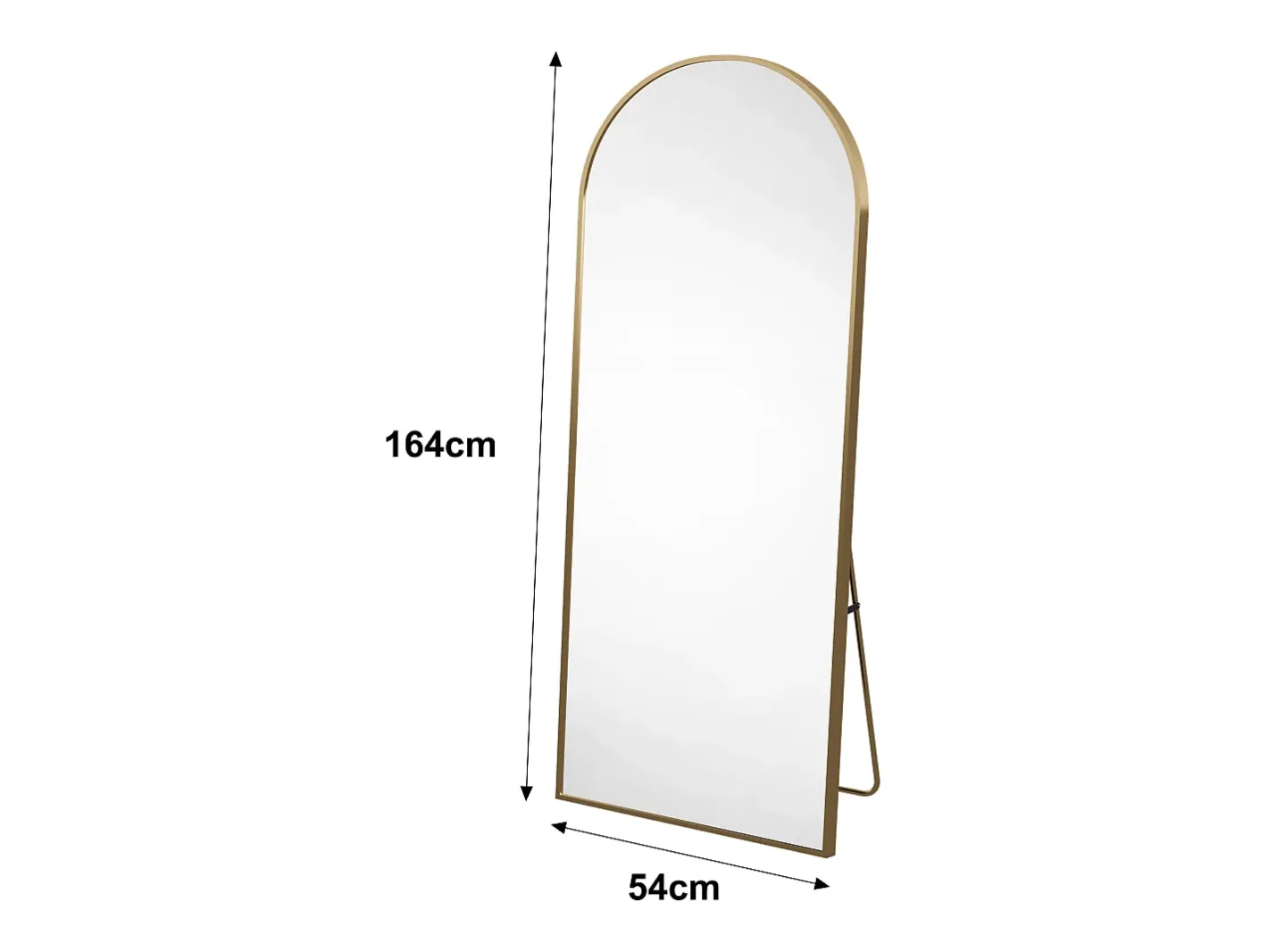 Espejo de cuerpo entero arqueado, 54 x 164 cm, de pared, inclinado, espejo de pie para salón, Dorado Outlet
