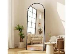 New Espejo de cuerpo entero arqueado, 77 x 177 cm, para pared, inclinado, espejo de pie para salón, Negro