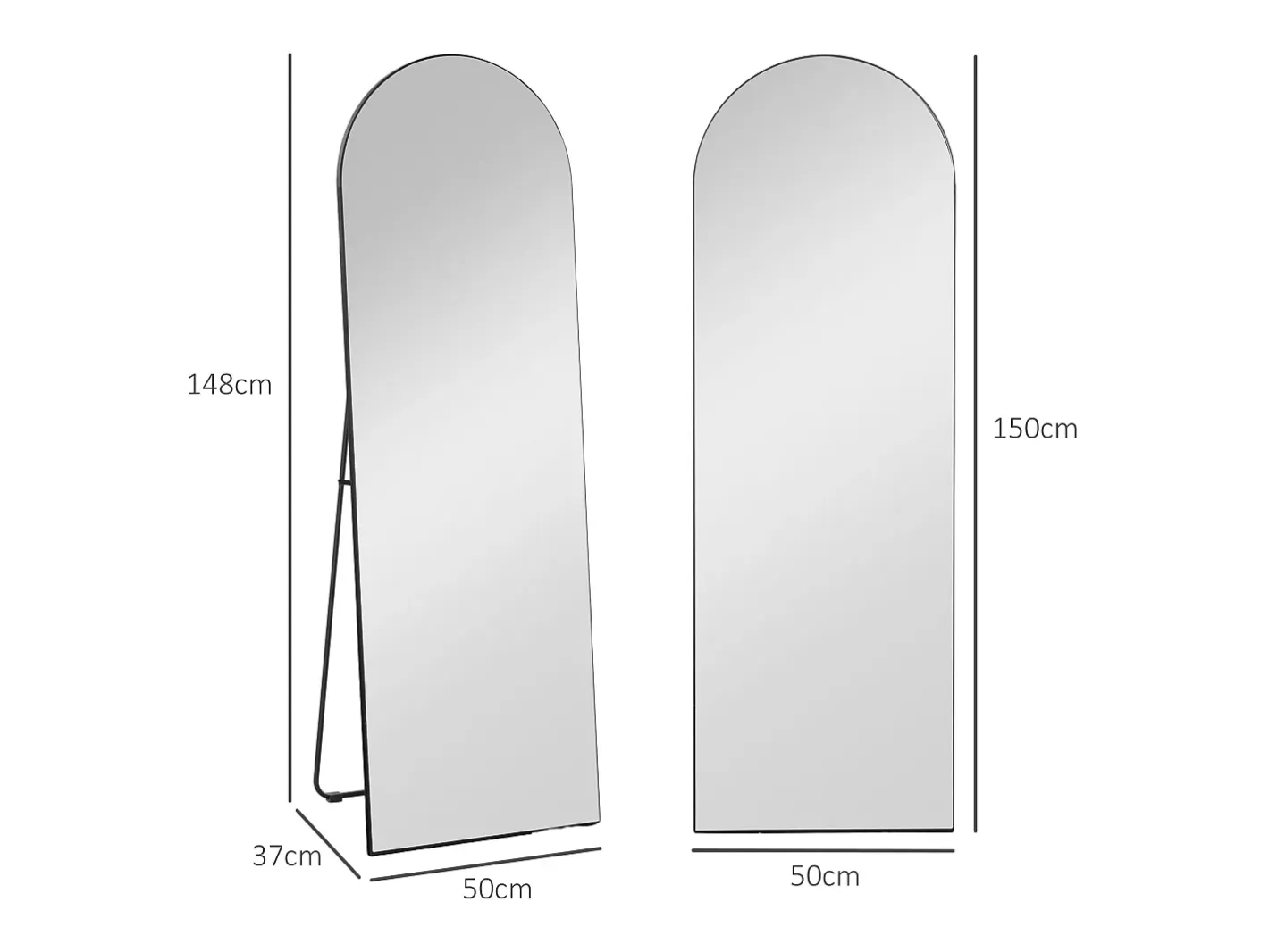 Espejo de cuerpo entero con soporte, diseño de arco, cristal, (150x50x3,6 cm) Negro Sale