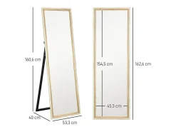 Espejo-Espejo de cuerpo entero con marco de madera natural y blanca, 162,6x53,5 cm, espejo de cuerpo entero, soporte incluido Blanco