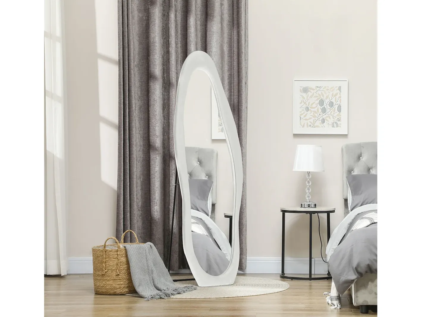 Espejo de cuerpo entero con soporte, diseño ondulado, cristal, , (50x4x160 cm) Blanco
