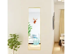 Espejo-Espejo de cuerpo entero de 150 cm x 40 cm, independiente, de pared, con marco de aluminio . Dorado