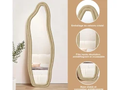 Espejo de cuerpo entero, de pie, con diseño ondulado irregular, con soporte ondulado, 50 x 160 cm, Dorado Online