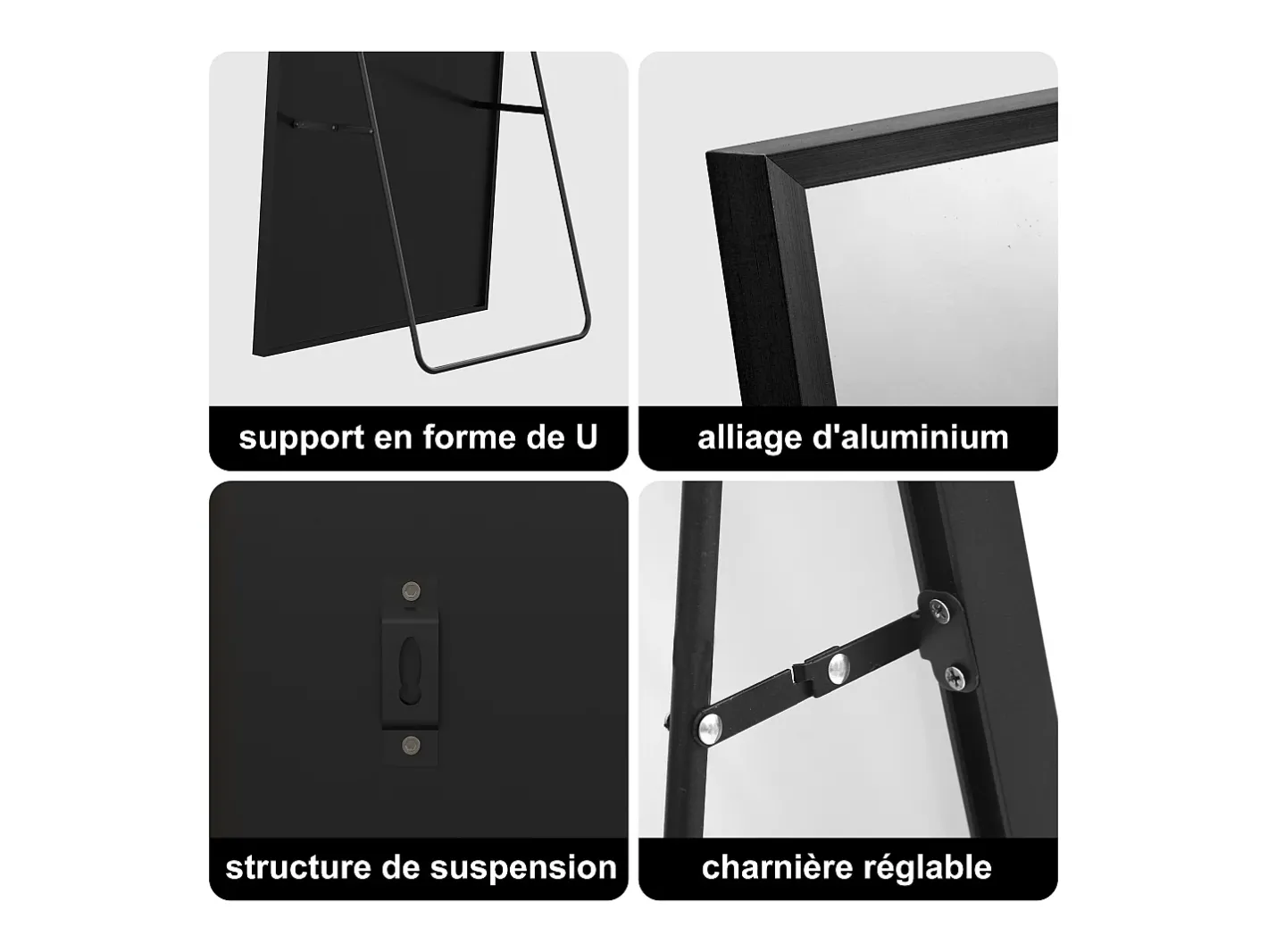 Espejo de cuerpo entero irrompible de 63 x 173 cm, de pie o para colgar en la pared, espejo de suelo grande, Negro Sale