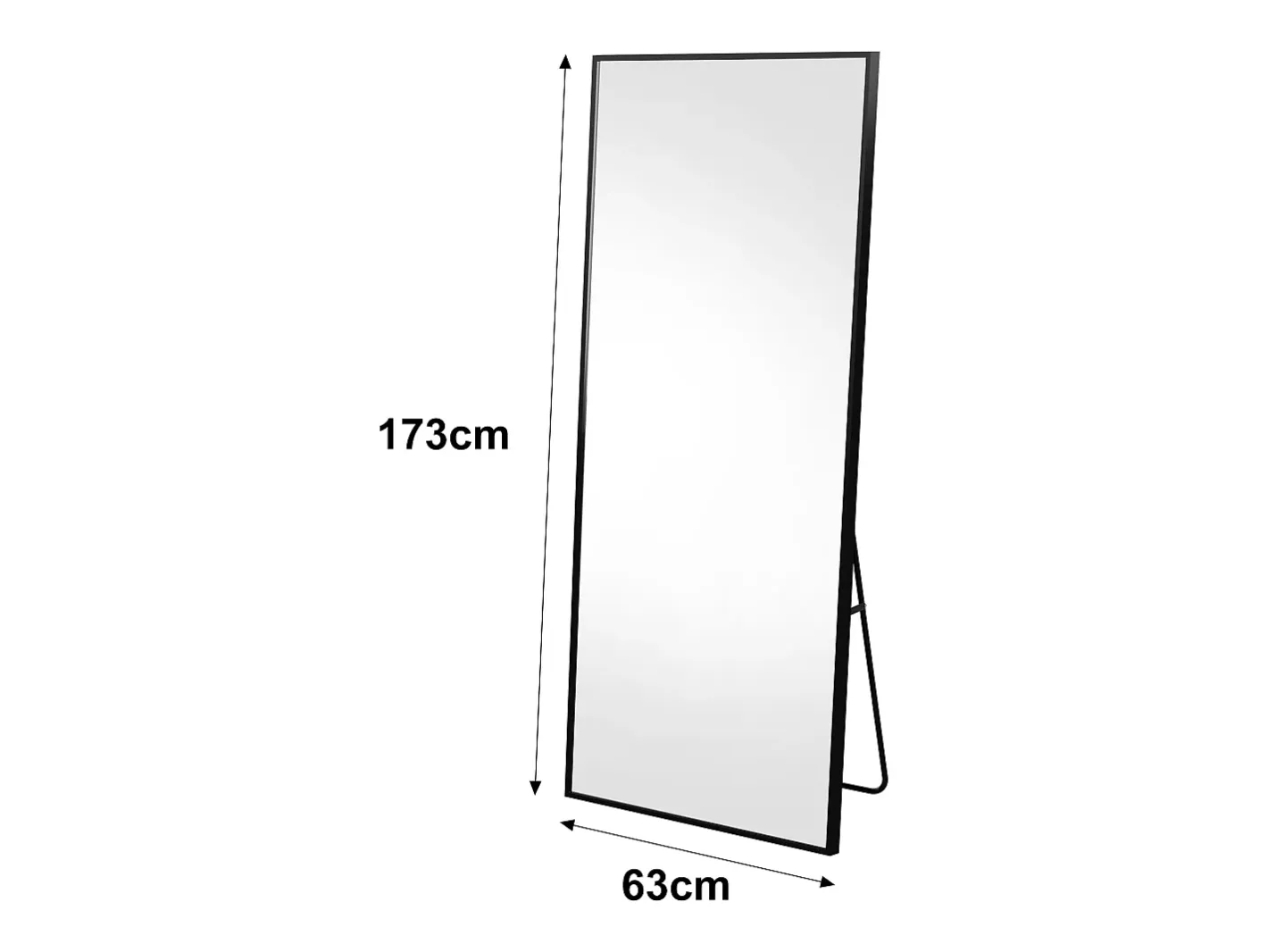 Espejo de cuerpo entero irrompible de 63 x 173 cm, de pie o para colgar en la pared, espejo de suelo grande, Negro Sale