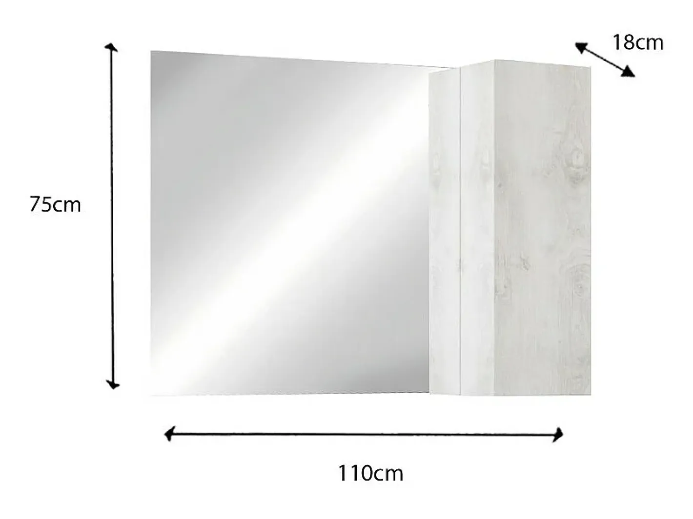 Clearance Meublorama Espejo de diseño con almacenamiento, 110x75 cm, colección ISORA, color efecto madera Blanco