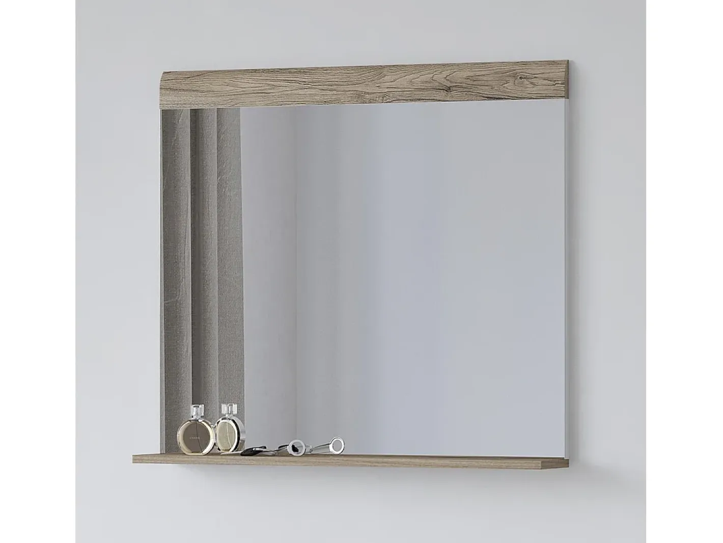 Best Meublorama Espejo de diseño OHIO – 83x72 cm – Roble claro con estante integrado Marru00f3n