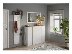 Meublorama Espejo De Pared|Espejo-Espejo de entrada de diseño, 110x68 cm, colección KEY, marco brillante lacado. Blanco