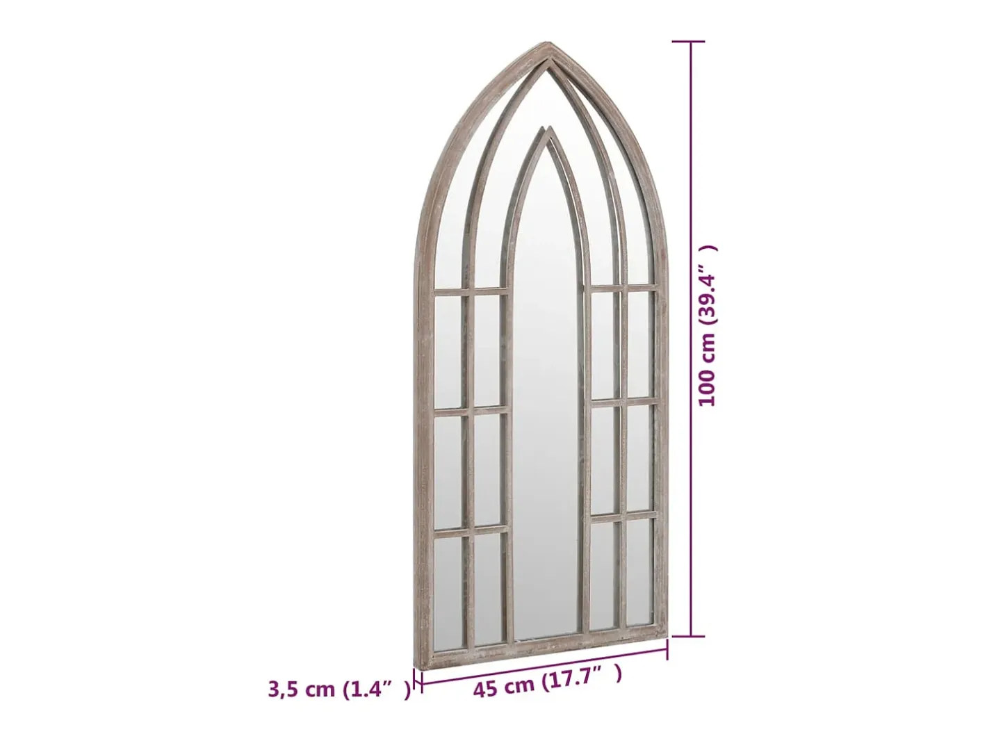Espejo De Pared|Espejo-Espejo de Jardín Arena 100x45cm Hierro para uso exterior Crema