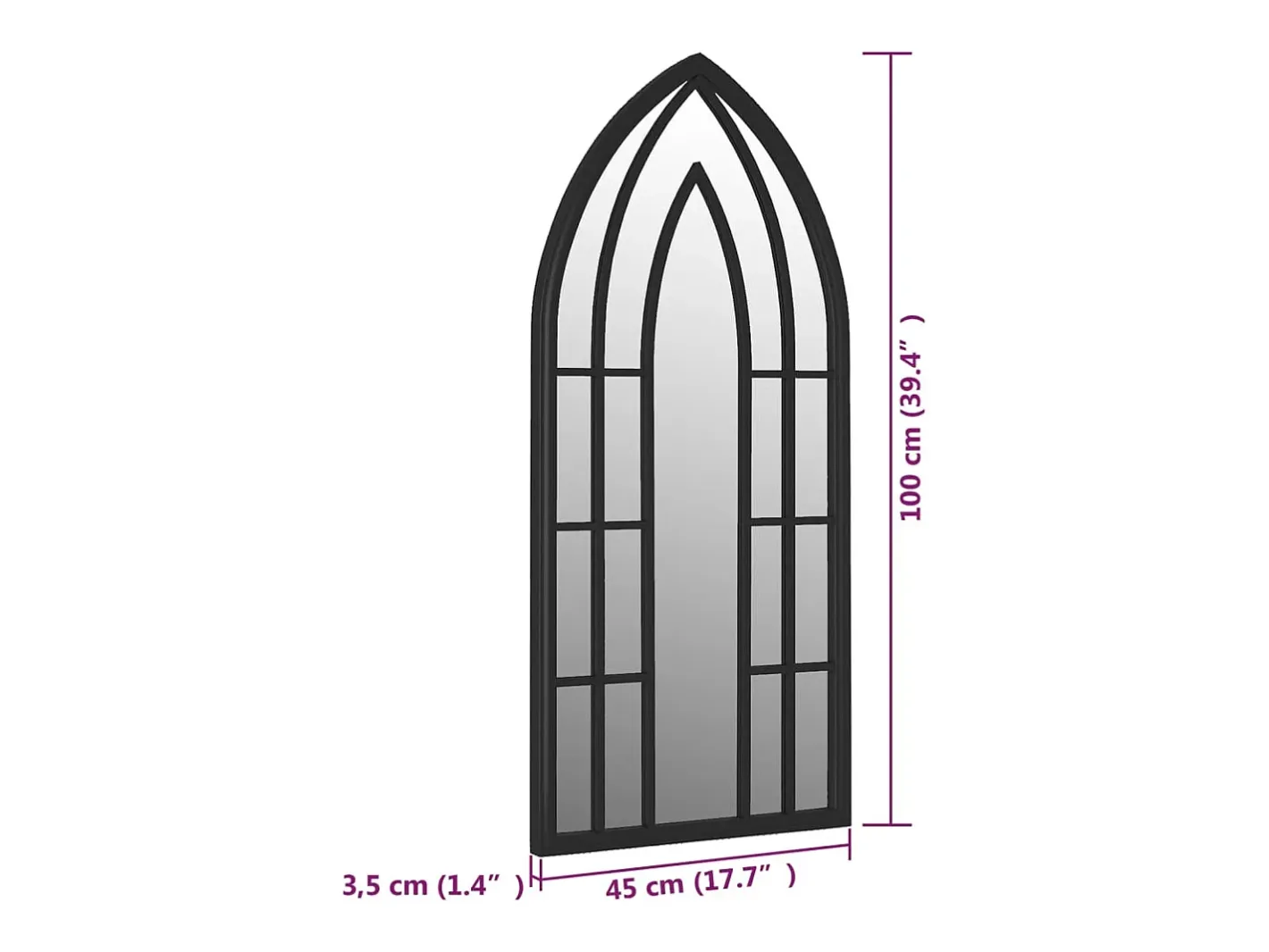 Hot Espejo de jardín 100x45 cm Hierro para uso exterior Negro