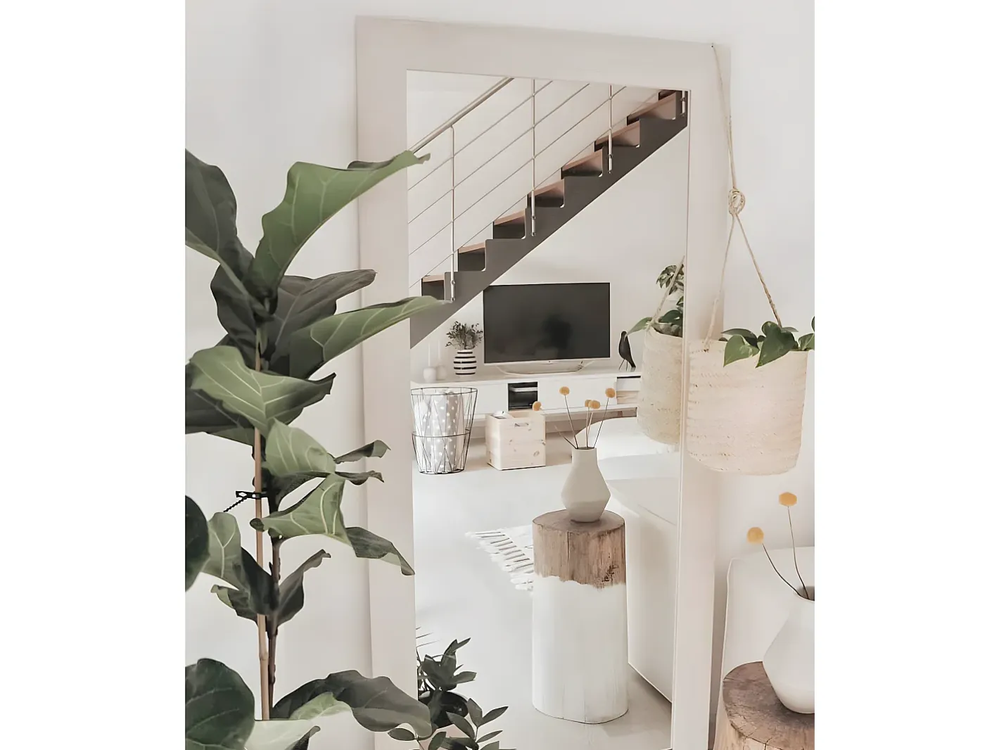 DECOWOOD Espejo De Pared|Espejo-Espejo de madera color beige de 70x150cm - SAND - Blanco