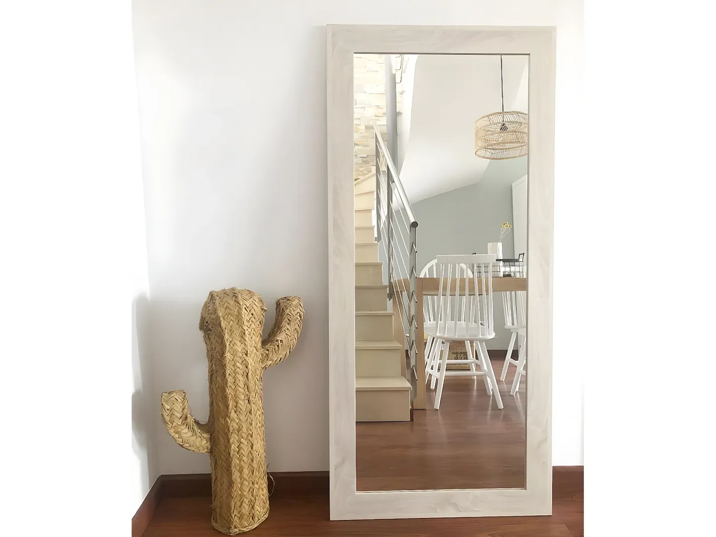 DECOWOOD Espejo De Pared|Espejo-Espejo de madera color beige de 70x150cm - SAND - Blanco