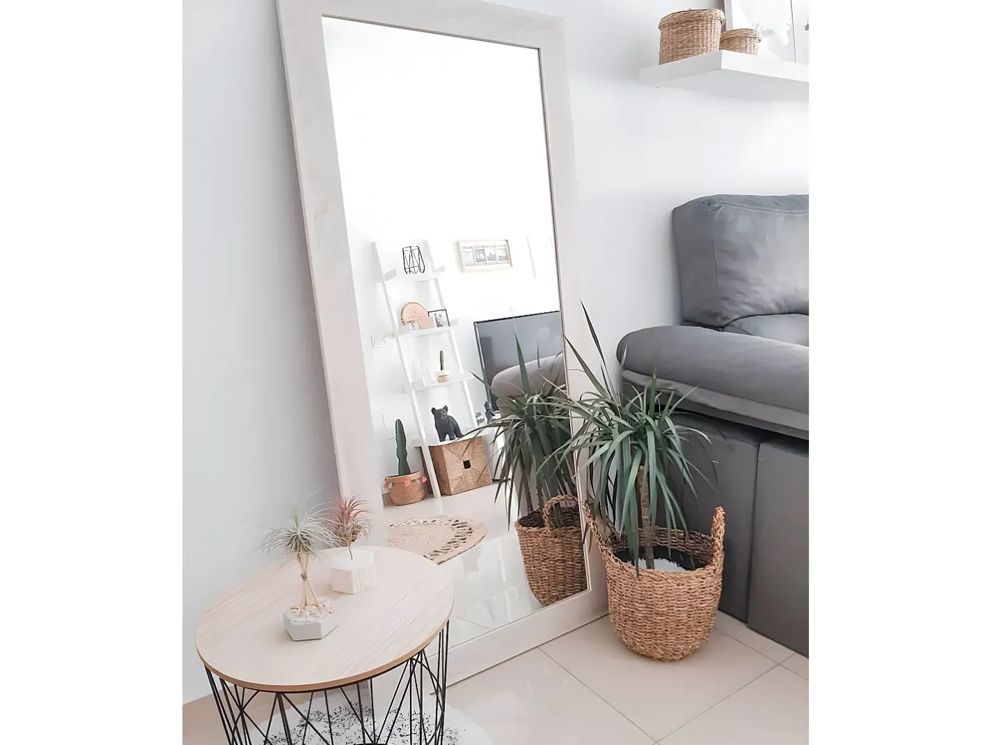 DECOWOOD Espejo De Pared|Espejo-Espejo de madera color beige de 70x150cm - SAND - Blanco