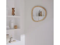 Sweeek Espejo de madera de abeto decorativo de pared, 55cm natural Color natural claro Outlet