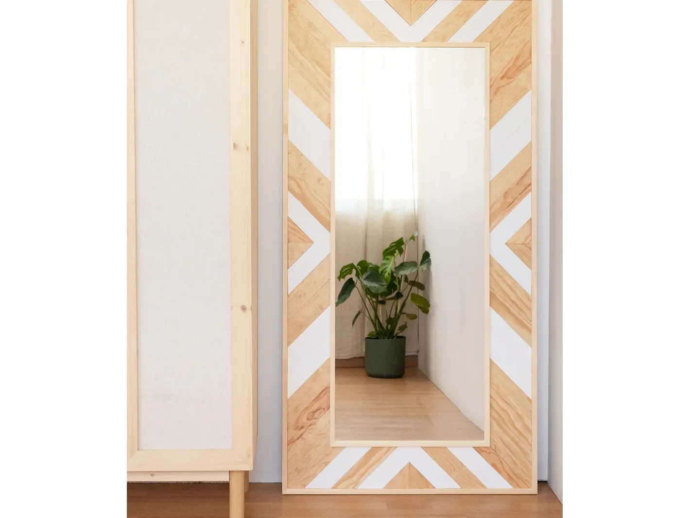 DECOWOOD Espejo de madera maciza en tono natural y blanco de 163x84cm - ZAZOO - Multicolor Hot