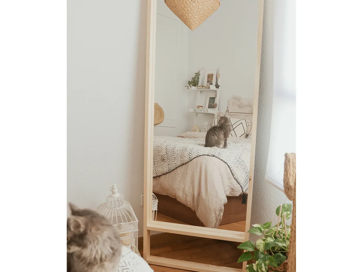 DECOWOOD Espejo de madera maciza tono natural de 160x60cm - WALLS - Beige Discount