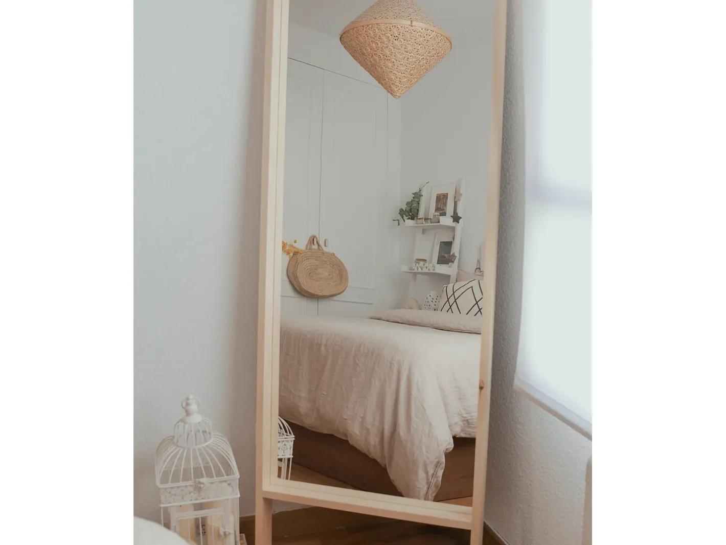 DECOWOOD Espejo de madera maciza tono natural de 160x60cm - WALLS - Beige Discount
