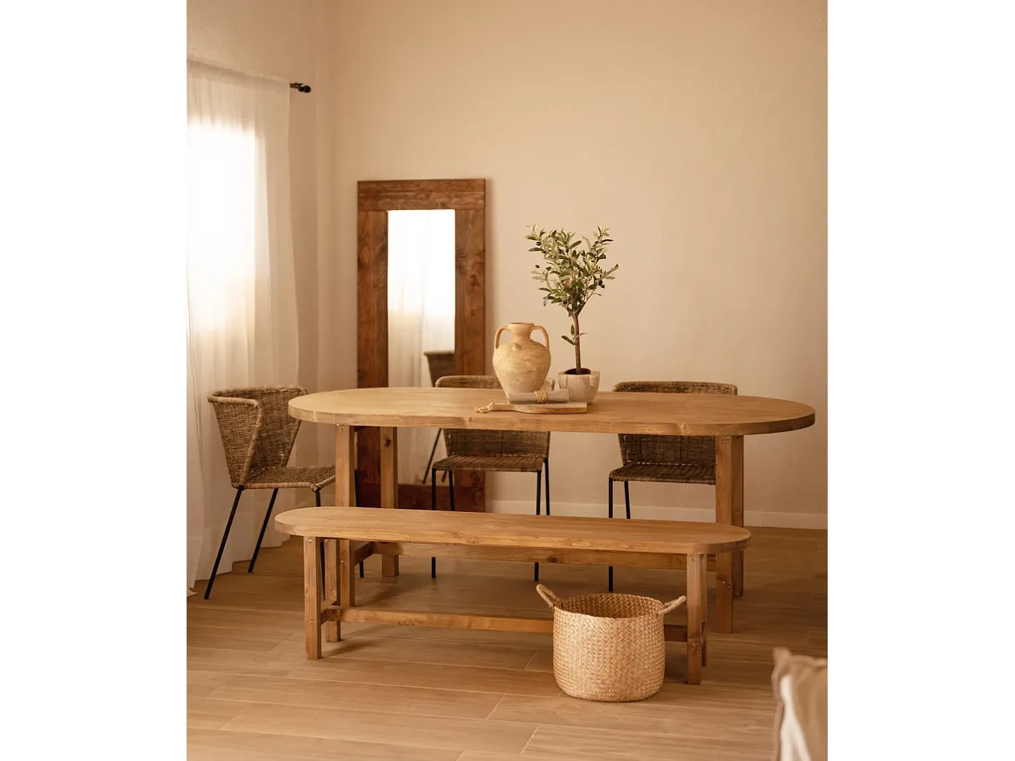 DECOWOOD Espejo De Pared|Espejo-Espejo de madera maciza tono roble oscuro de 165x65cm - IZAL - Marru00f3n