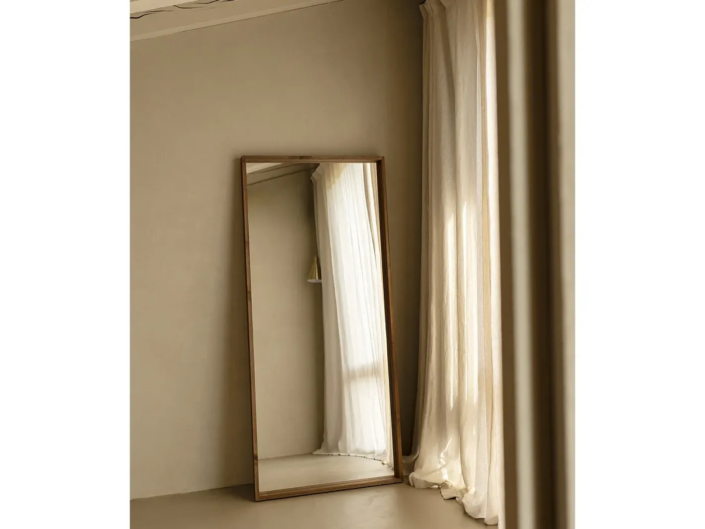 Hot DECOWOOD Espejo de madera maciza tono roble oscuro de 160x60cm - WALLS - Marru00f3n