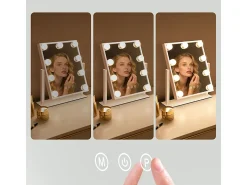 NETTLIFE Lámpara De Mesa-Espejo de maquillaje iluminado Hollywood Mirror - Espejo de tocador con 9 LED, espejo cosmético pequeño con luz giratoria de 3 modos Blanco