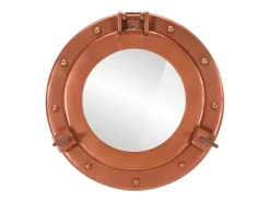 Espejo de ojo de buey de pared aluminio y vidrio Ø30 cm ES348653 Marru00f3n