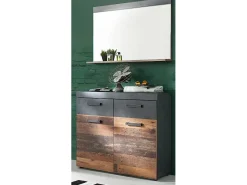 Hot Les Tendances Espejo de pared con estante en roble oscuro y melamina gris Orcel Multicolor