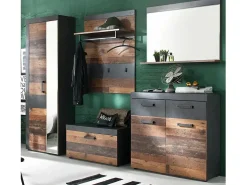 Hot Les Tendances Espejo de pared con estante en roble oscuro y melamina gris Orcel Multicolor