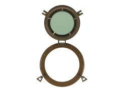 Espejo de pared con forma de ojo de buey Ø30 cm aluminio y cristal Marru00f3n Best