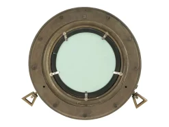 Espejo de pared con forma de ojo de buey Ø30 cm aluminio y cristal Marru00f3n Best