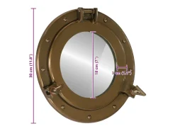 Espejo de pared con forma de ojo de buey Ø30 cm aluminio y cristal Marru00f3n Best