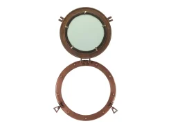 Espejo-Espejo de pared con forma de ojo de buey Ø38 cm aluminio y cristal Marru00f3n
