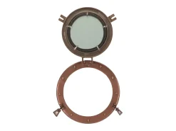 Espejo de pared con forma de ojo de buey Ø30 cm aluminio y cristal Marru00f3n Sale
