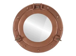 Espejo de pared con forma de ojo de buey Ø30 cm aluminio y cristal Marru00f3n Sale