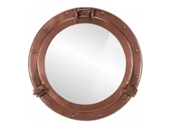 Espejo-Espejo de pared con forma de ojo de buey Ø50 cm aluminio y cristal Marru00f3n