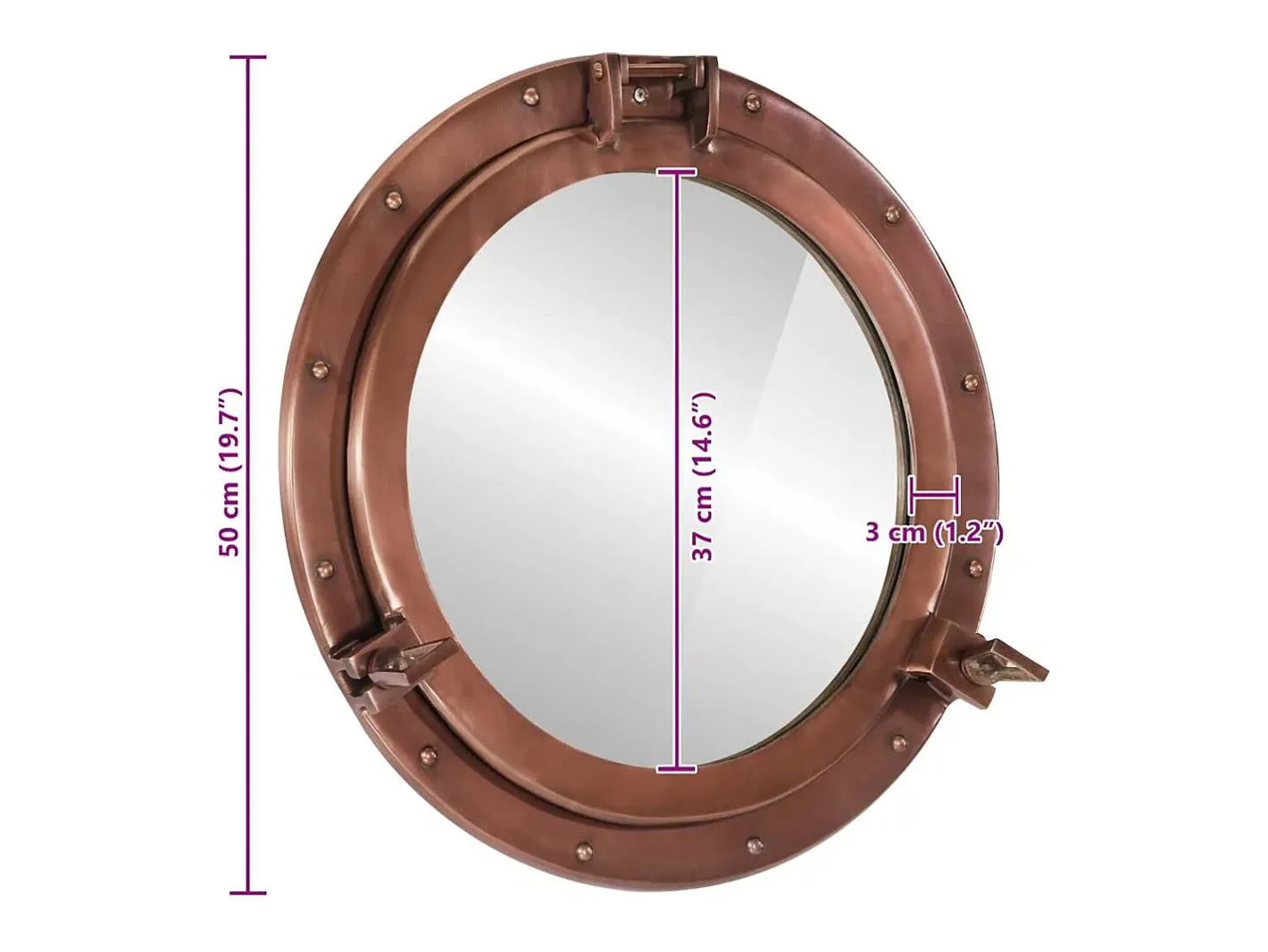Espejo-Espejo de pared con forma de ojo de buey Ø50 cm aluminio y cristal Marru00f3n