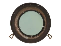 Espejo-Espejo de pared con forma de ojo de buey Ø50 cm aluminio y cristal Marru00f3n