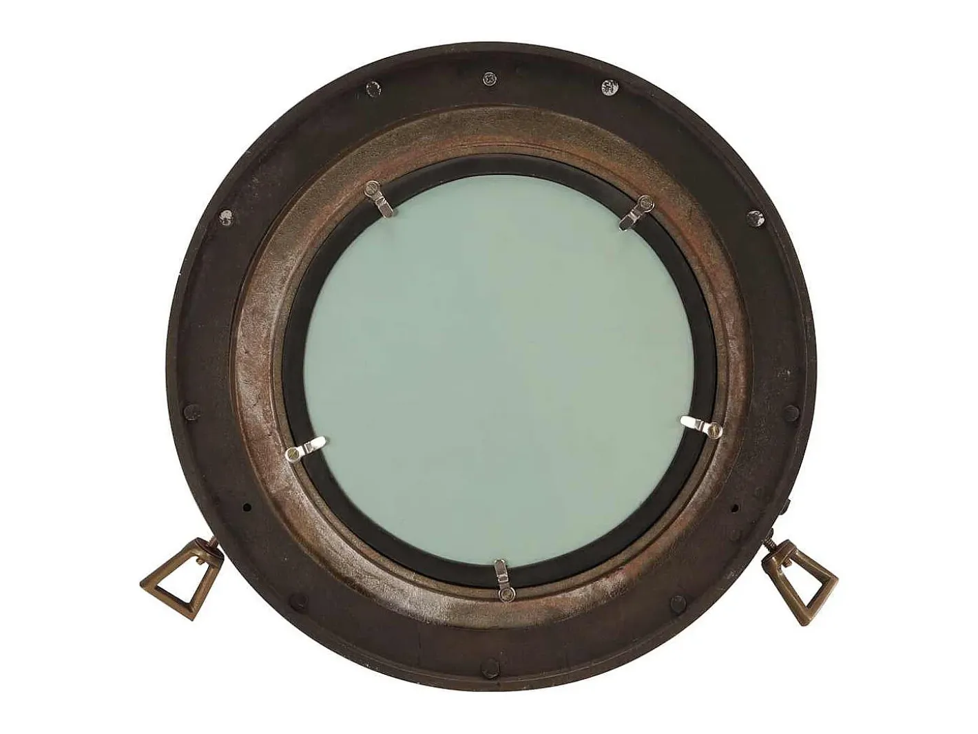 Espejo-Espejo de pared con forma de ojo de buey Ø50 cm aluminio y cristal Marru00f3n