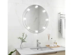 Espejo De Pared|Espejo-Espejo de pared con luces LED Cristal Redondo Plateado