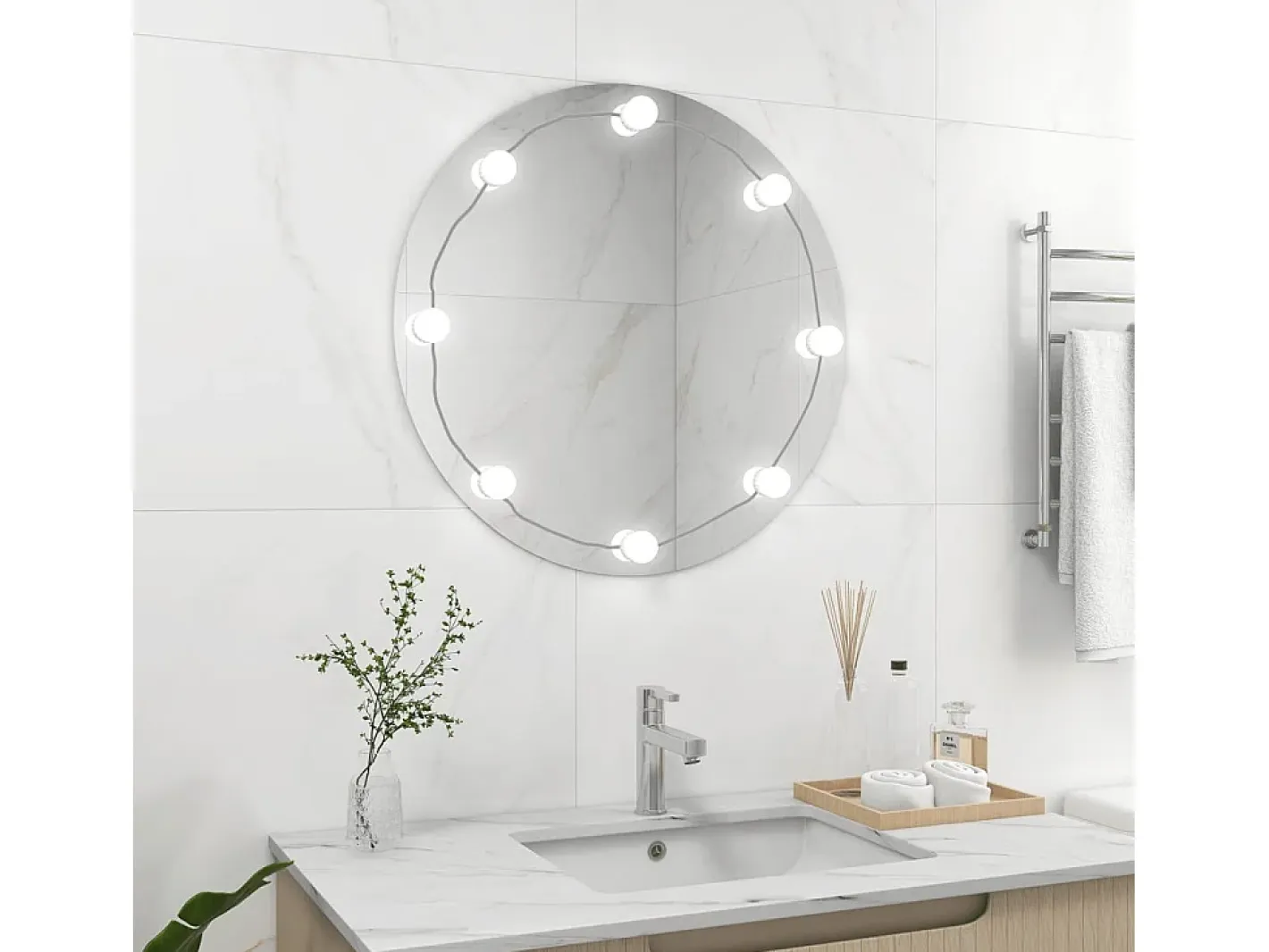 Online Espejo de pared con luces LED redondo de vidrio ES111492 Plateado