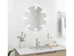 Espejo De Pared|Espejo-Espejo de pared con luces LED redondo de vidrio ES666862 Plateado