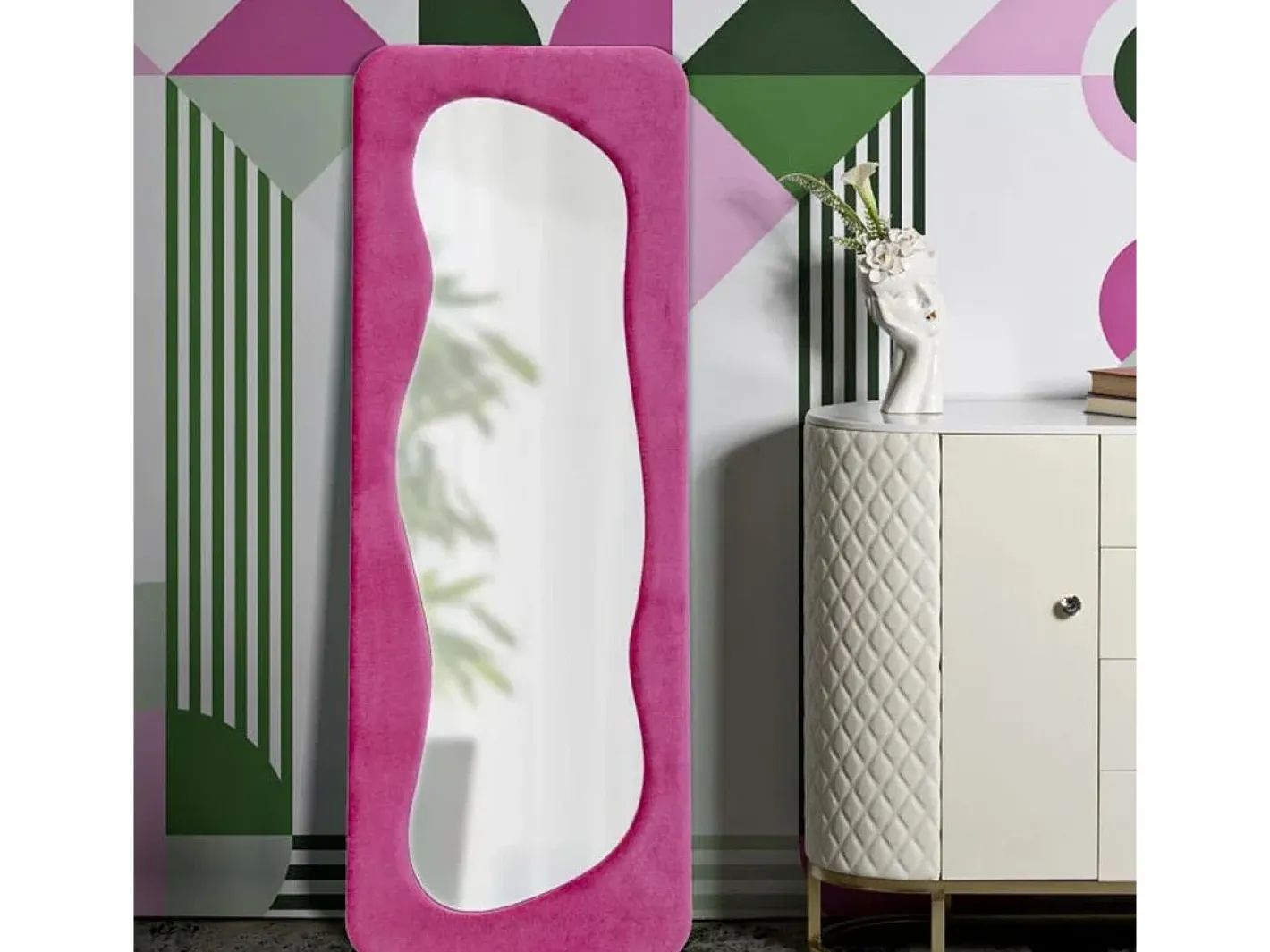 Espejo De Pared|Espejo-Espejo de pared con marco de terciopelo 160x60x4 cm Theodor - Fucsia Rosa