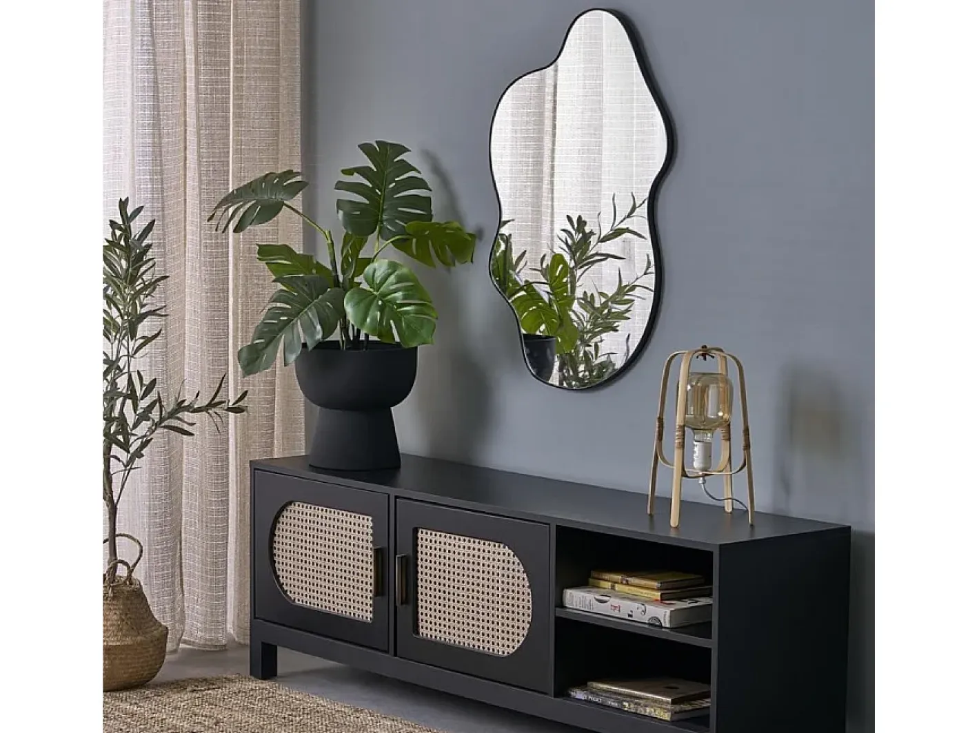 Sale MSO Espejo de pared de aluminio cepillado de 56 x 90 cm Ely Negro