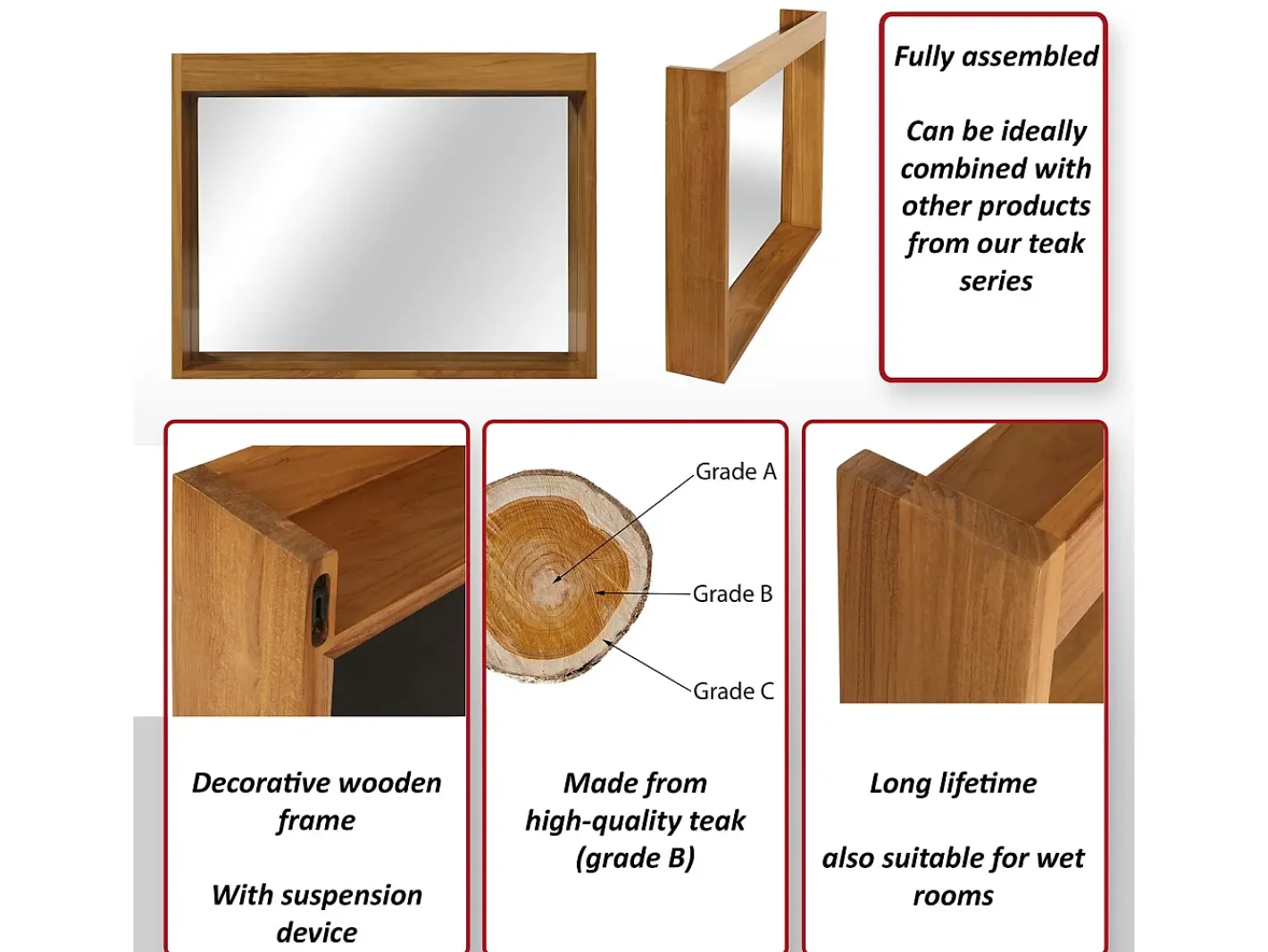 MCW Espejo De Pared|Espejo-Espejo de pared de teca -M75 Marru00f3n