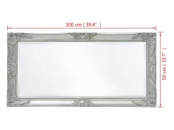 Espejo de pared estilo barroco 100x50 cm Plata Plateado Discount